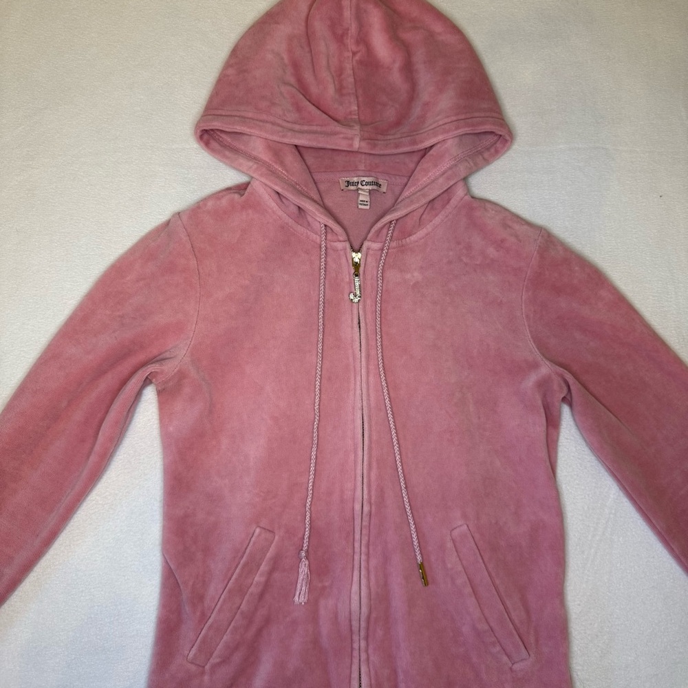 Juicy Couture Pink Velour Zip Up Hoodie Women’s Small Rhinestone “J” Zipper Y2K‎ - Picture 11 of 11